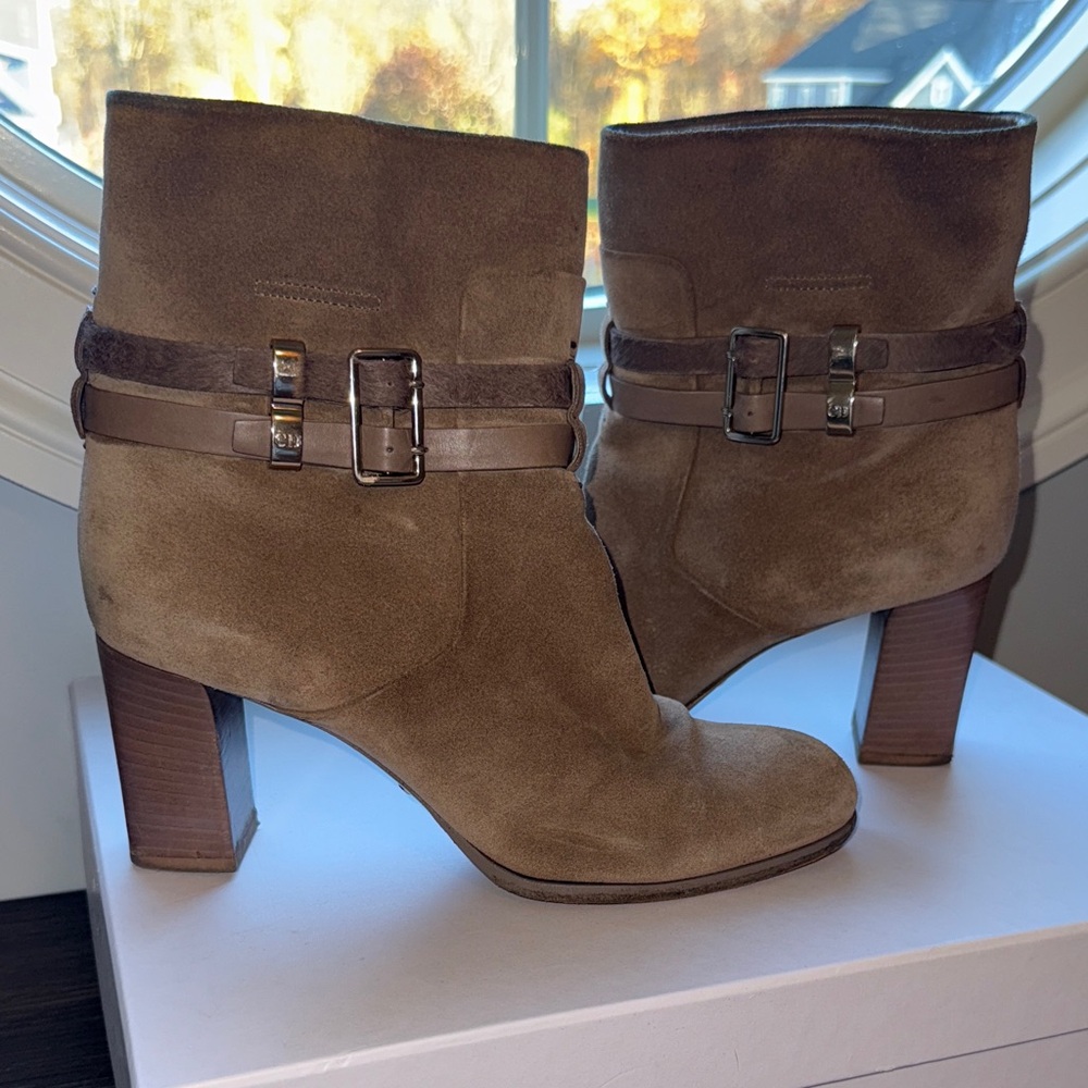Dior Tan Suede Heeled Boots